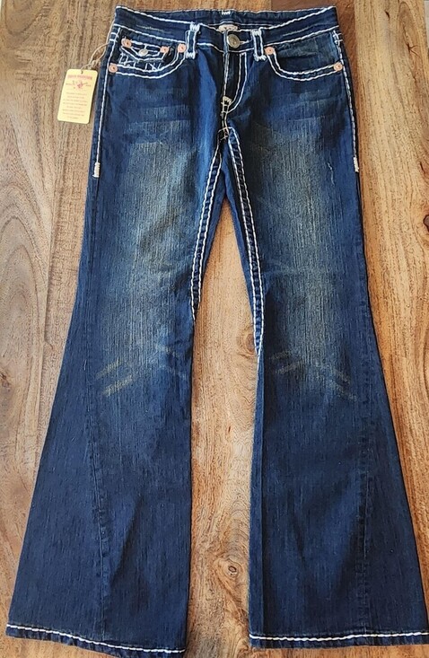 True Religion Denim - True Religion Jeans Womens 30 Blue Low Rise Flare Distressed USA Stretch Denim